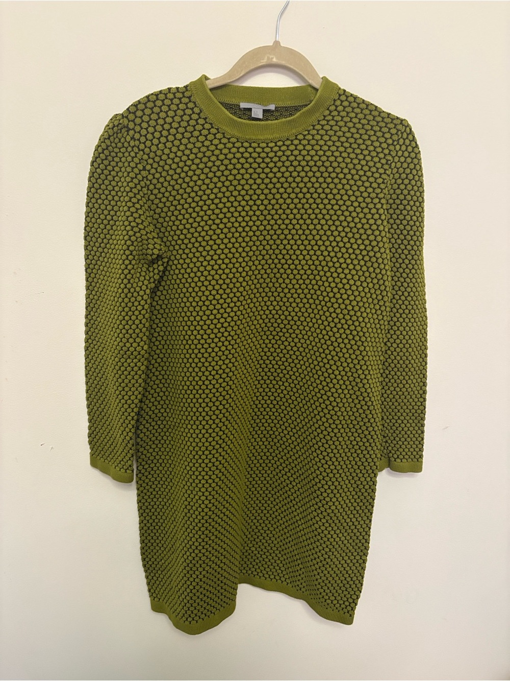 COS Jacquard Dot Knit Mini sweater Dress Lime Green Olive Relaxed Tunic M